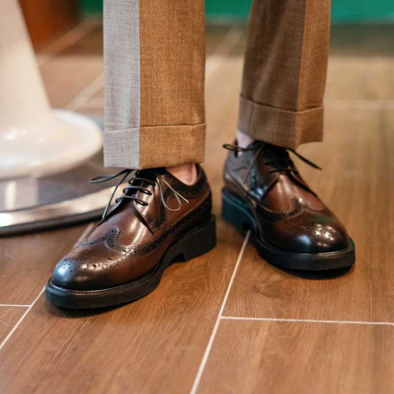 布洛克雕花男士德比鞋复古咖啡色手工真皮商务休闲皮鞋结婚新郎鞋主图