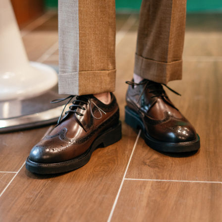 布洛克雕花男士德比鞋复古咖啡色手工真皮商务休闲皮鞋结婚新郎鞋