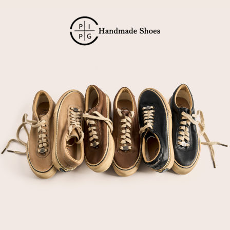 PIPG透气洗水牛皮帆布鞋男 做旧厚底硫化鞋复古日系板鞋2025春夏