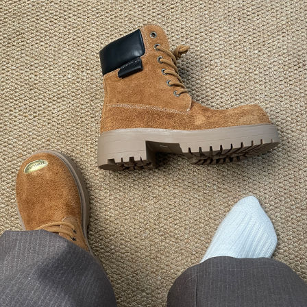 时尚潮流马丁靴男英伦复古真皮休闲皮鞋厚底增高工装靴情侣大黄靴