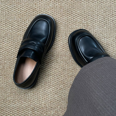 复古老钱风乐福鞋男女情侣同款真皮一脚蹬懒人鞋休闲通勤德比皮鞋