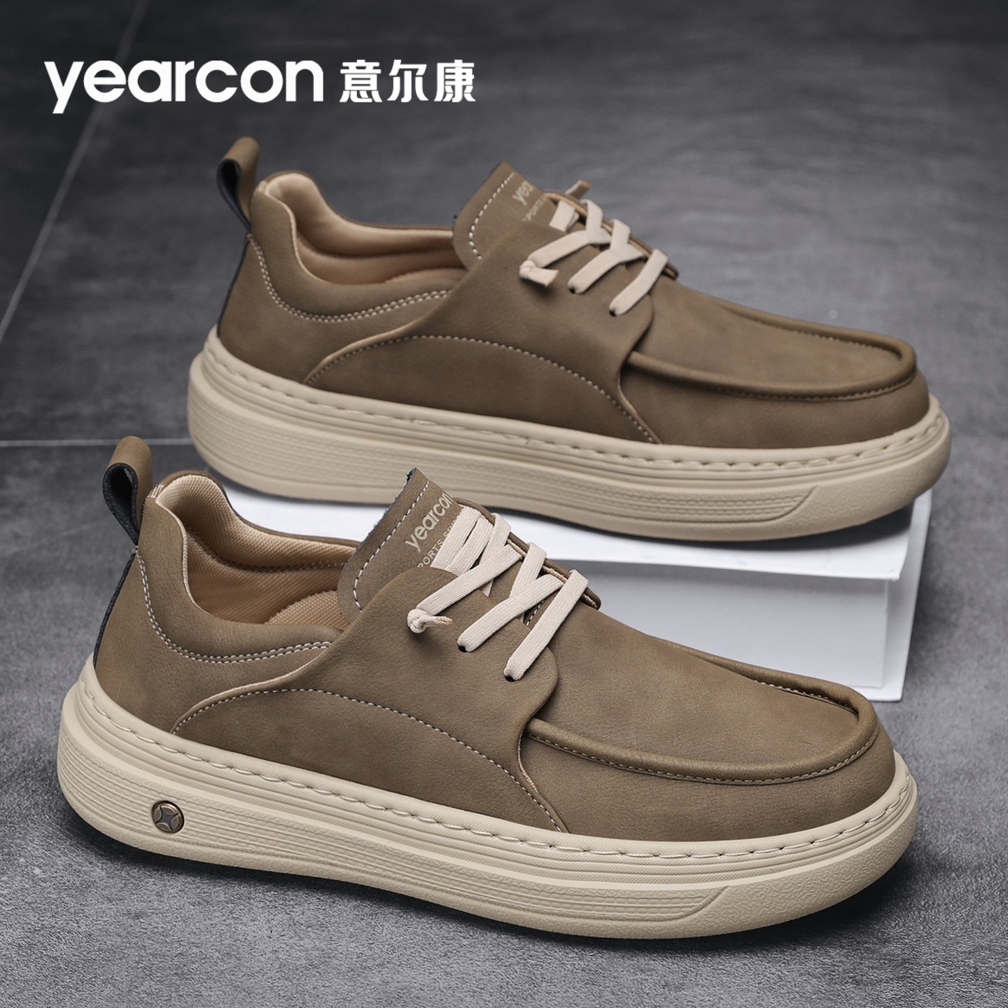 意尔康鞋子男鞋秋季轻便软底舒适板鞋男士真皮一脚蹬豆豆休闲皮鞋主图