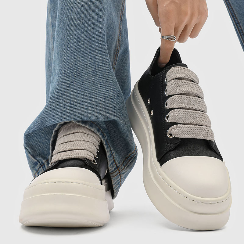 ro厚底鞋子男5cm增高奶香底低帮休闲板鞋女情侣粗鞋带大头德比鞋主图