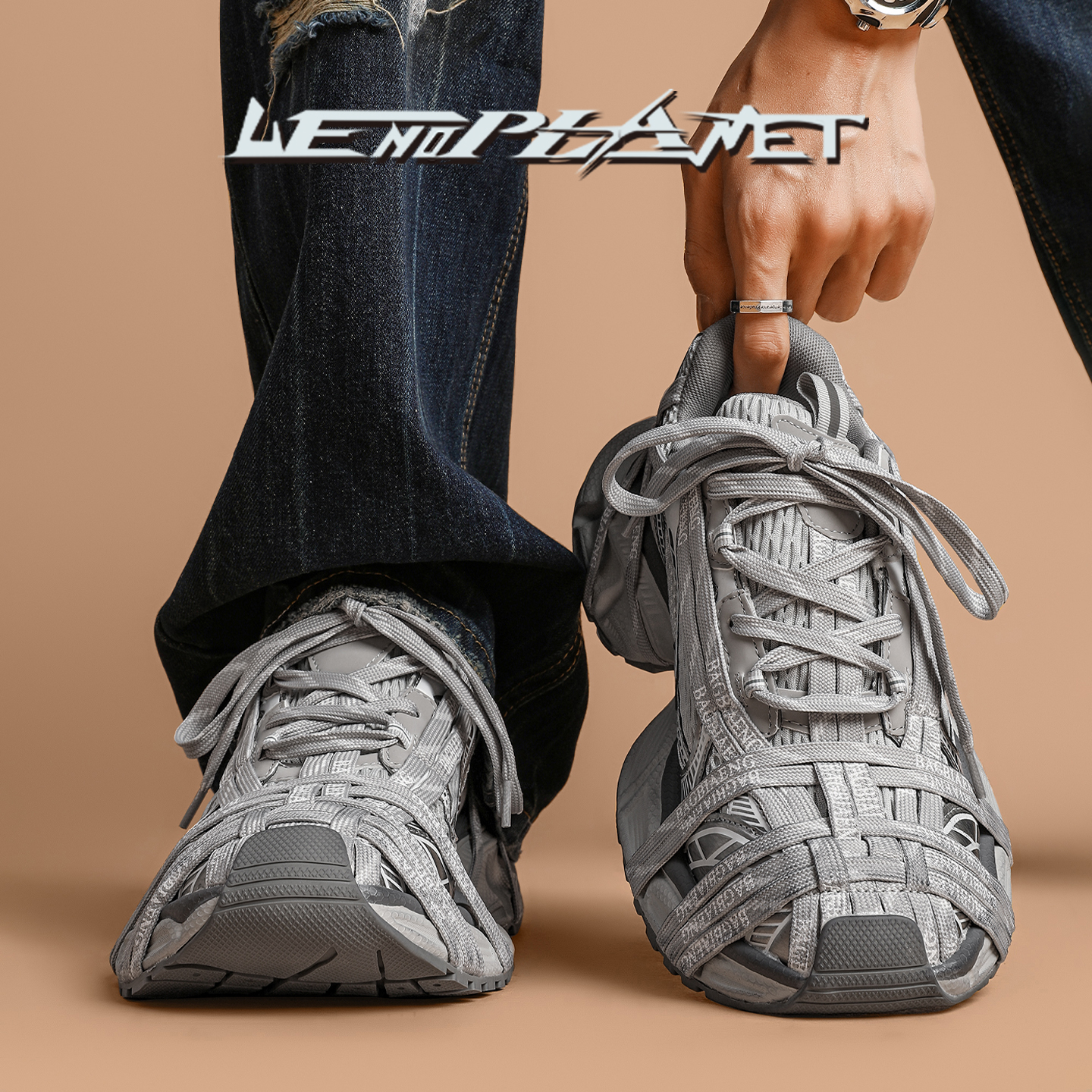 上野行星新款绑带设计老爹鞋男女复古做旧运动鞋厚底增高时尚潮鞋主图