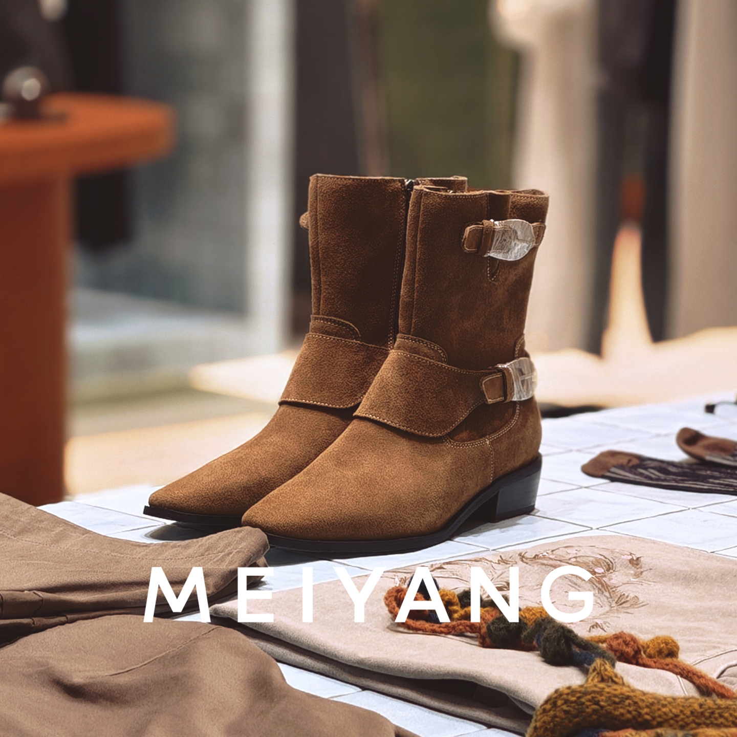 美洋MEIYANG 可可西里短靴 地道西部~反绒尖头粗跟切尔西靴-周三主图