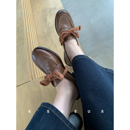 K姐 手工水洗马皮乐福鞋 复古厚底柔软英伦风皮鞋