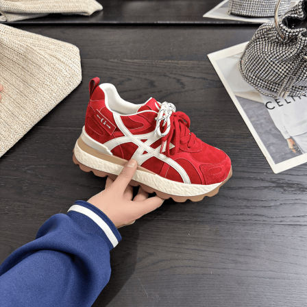 高订版~超轻超软轻奢橡胶发泡底小个子8cm隐形内增高阿甘鞋女真皮