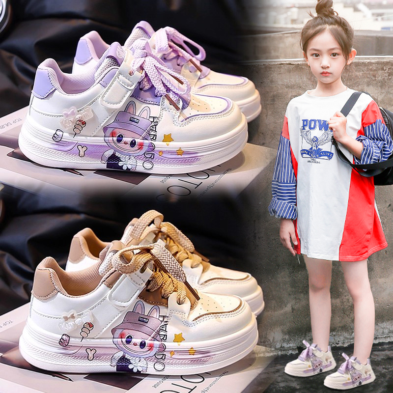 拉布布女童板鞋2025新款秋季皮面运动鞋防水公主小白鞋女孩休闲鞋主图