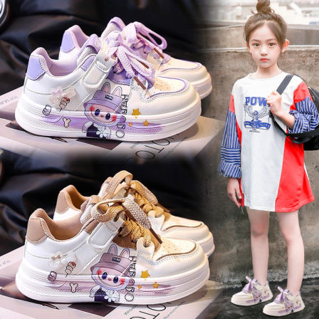 拉布布女童板鞋2025新款秋季皮面运动鞋防水公主小白鞋女孩休闲鞋