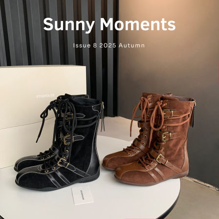 葡萄妈studiolee 增高4cm~ 时髦皮带扣绑带后拉链拳击马丁靴女