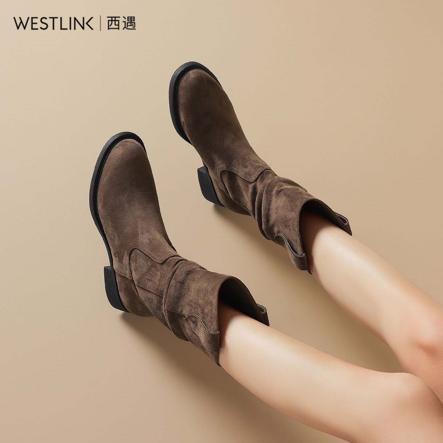 西遇堆堆靴子女2025新款美拉德西部牛仔靴复古粗跟短靴马丁靴子TQ主图