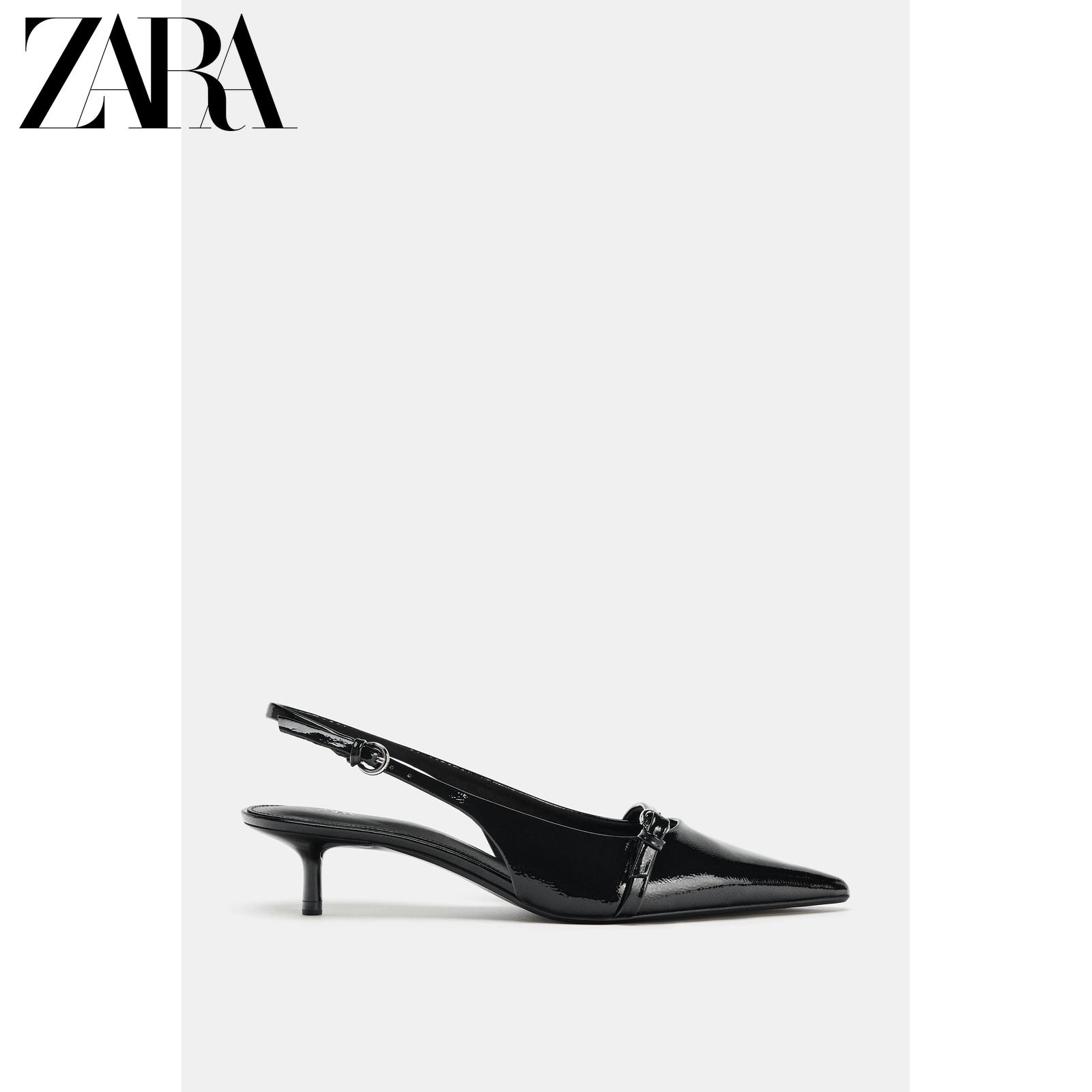 ZARA2025秋季新品 女鞋 漆皮效果猫跟露跟鞋 1254610 800主图