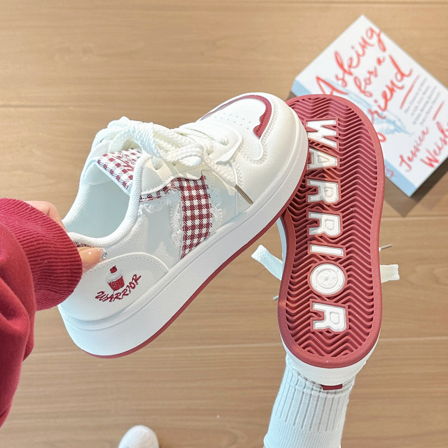 回力格子女鞋厚底小白鞋女秋季2025新款增高板鞋百搭学生休闲鞋子主图