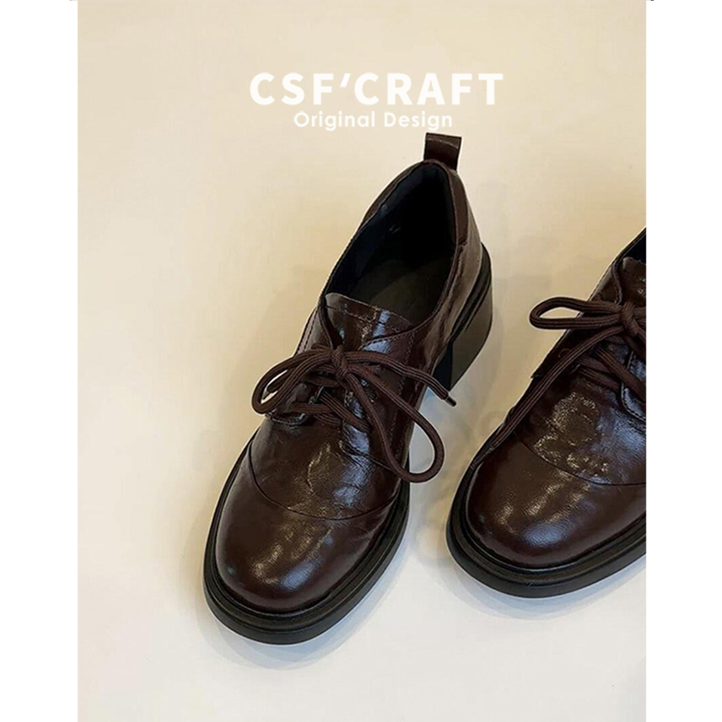 羊皮版~英伦风复古厚底乐福鞋女2025新款百搭圆头系带粗跟小皮鞋主图