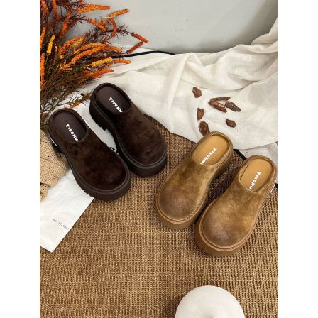 2025秋季新款外穿复古松糕底棉拖鞋女厚底增高包头半拖鞋女