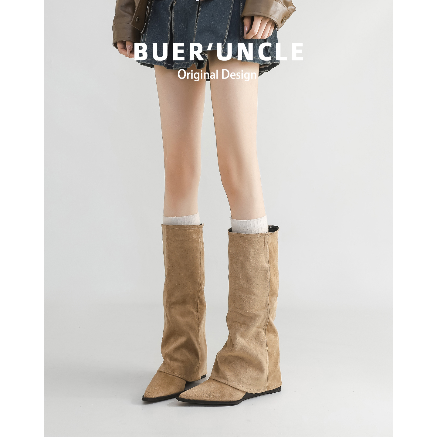 羊皮版！内增高尖头长筒靴女2025新款秋冬美拉德显瘦裤管骑士长靴主图