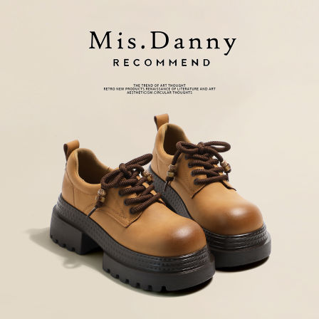 Misdanny~增高厚底小皮鞋女2025秋棕色复古德比英伦马丁大头单鞋