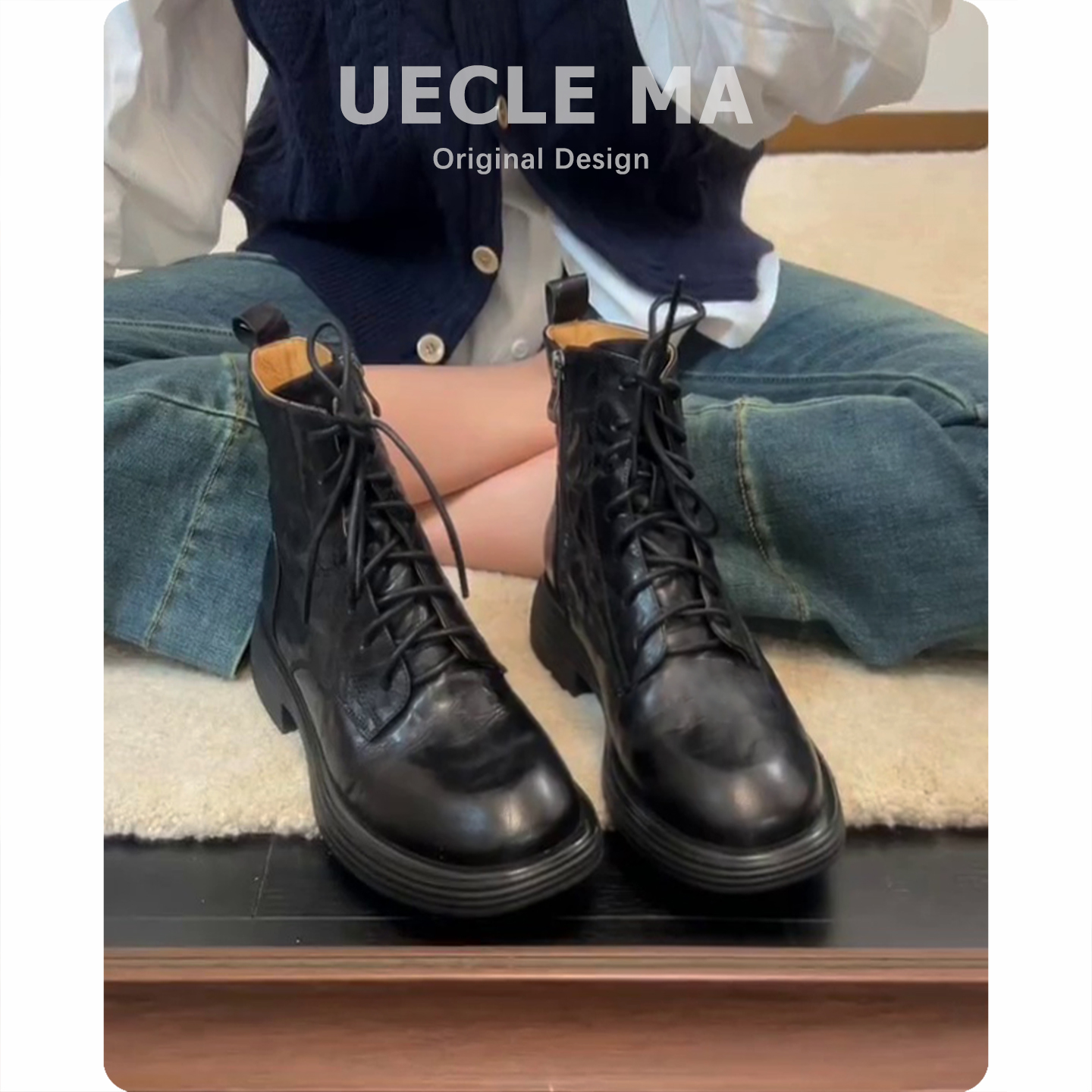 羊皮版~马丁靴女厚底2025秋冬新款巨好看黑色靴子英伦风复古短靴主图