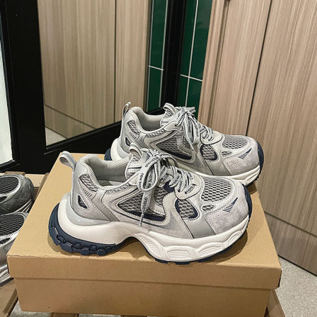 LOFTIME2025AUT56新品秋季款4CM轻型缓震厚底网布女士运动老爹鞋