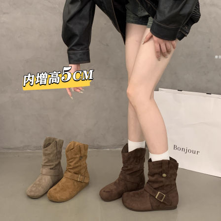 法式内增高勃肯小短靴子女2025新款秋美拉德中筒堆堆靴爆款马丁靴