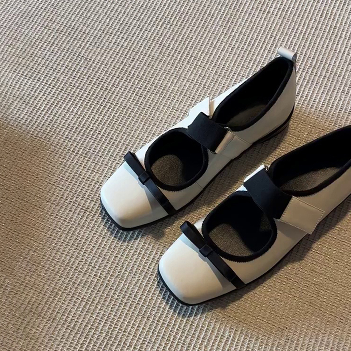 羊皮版~方头法式蝴蝶结运动芭蕾舞单鞋女浅口一字带厚底玛丽珍鞋主图