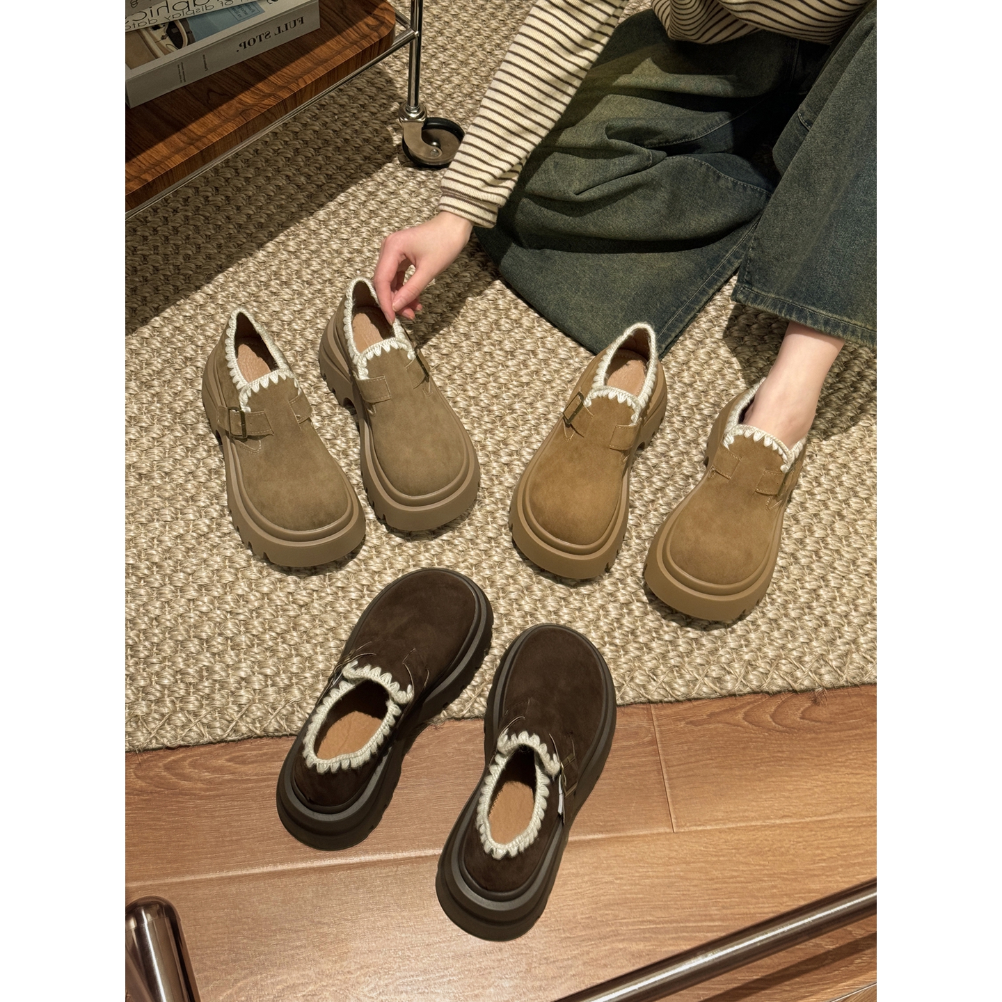 贾不假勃肯鞋女款2025新款秋季时尚百搭复古超火厚底小个子乐福鞋主图