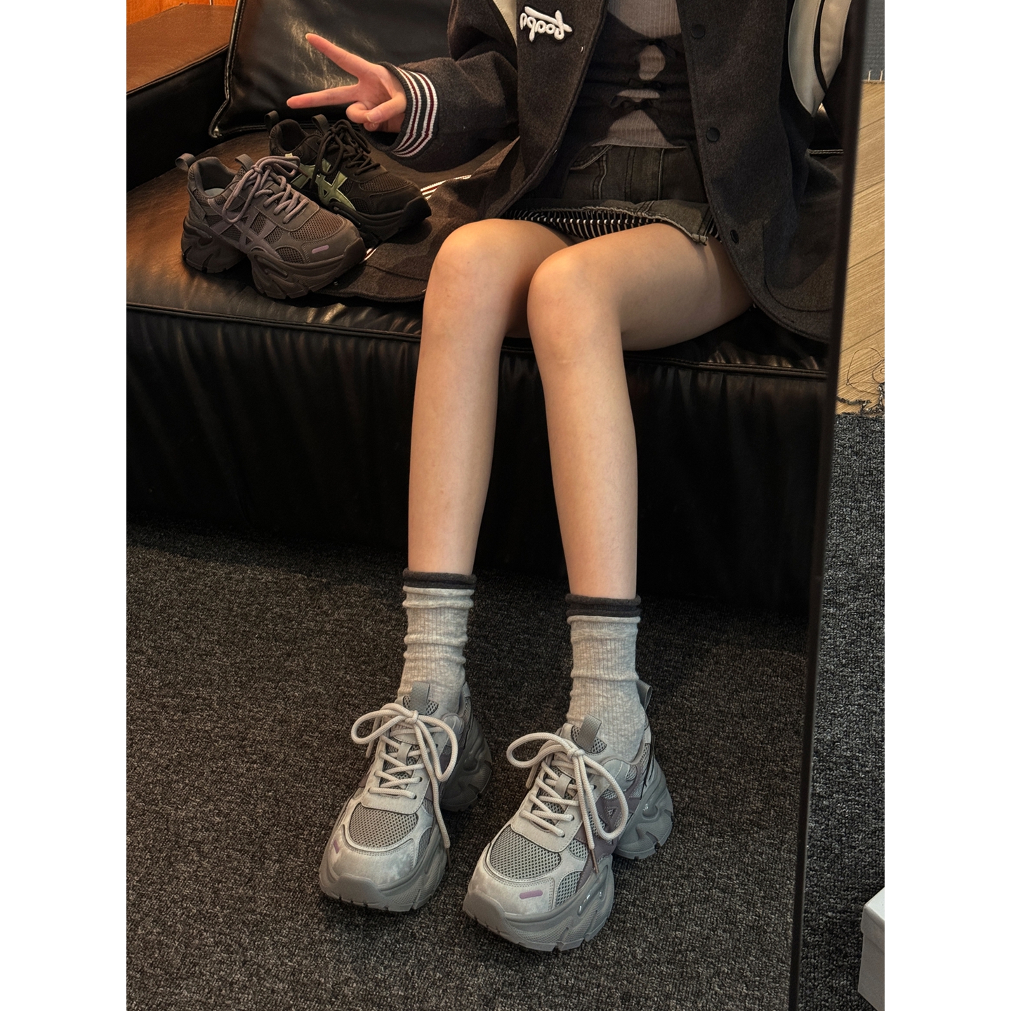 贾不假老爹鞋女2025新款秋季时尚百搭超火厚底增高通勤透气跑步鞋主图