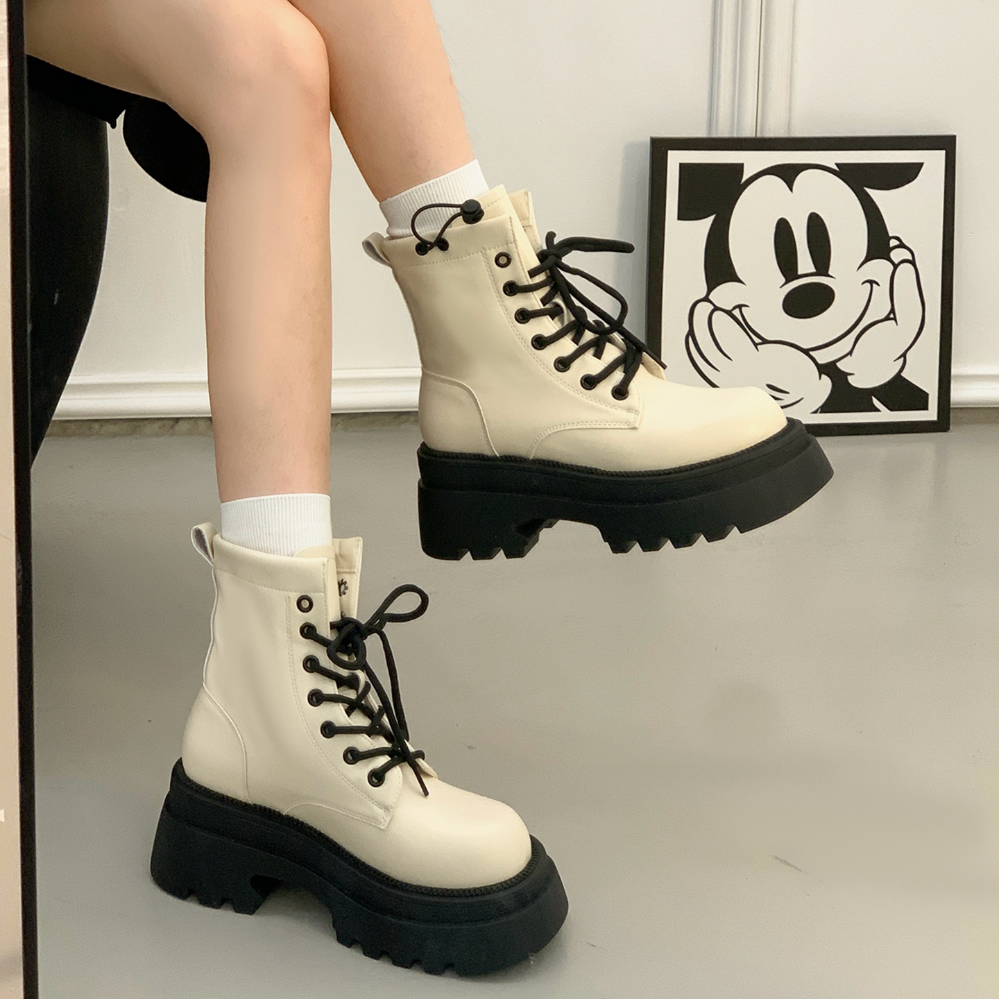 法式英伦风厚底增高马丁靴女2025秋季新款棕色复古显瘦小个子短靴主图