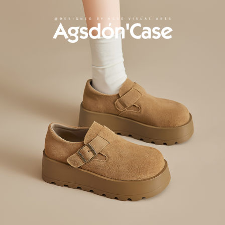 厚底勃肯鞋女2025新款秋冬季全包小个子增高一脚蹬博肯单鞋子爆款