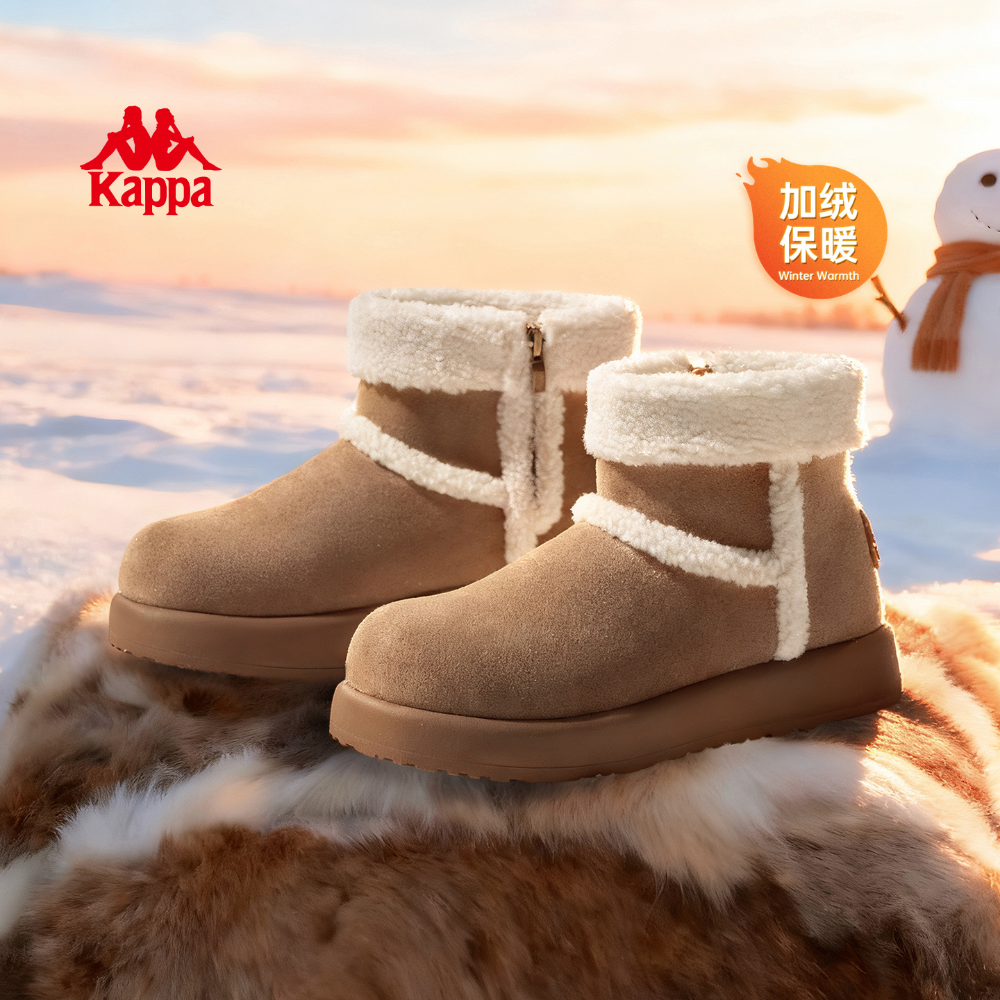 Kappa何泓姗同款加绒棉鞋女2025秋冬新款保暖雪地靴加厚滑雪鞋子主图