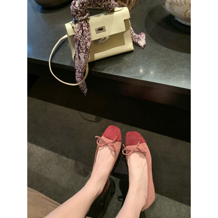 葡萄妈studiolee 经典拼接撞色圆方头蝴蝶结温柔浅口低跟单鞋女