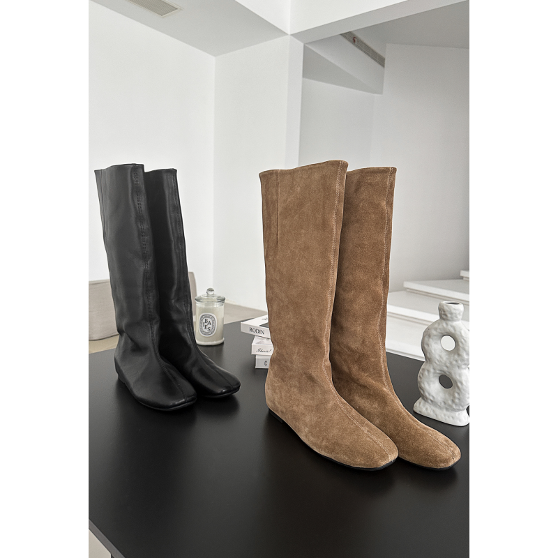 PIAOIN时髦帅气高筒骑士靴套筒长靴方头靴子女瘦瘦靴显腿麂皮绒主图