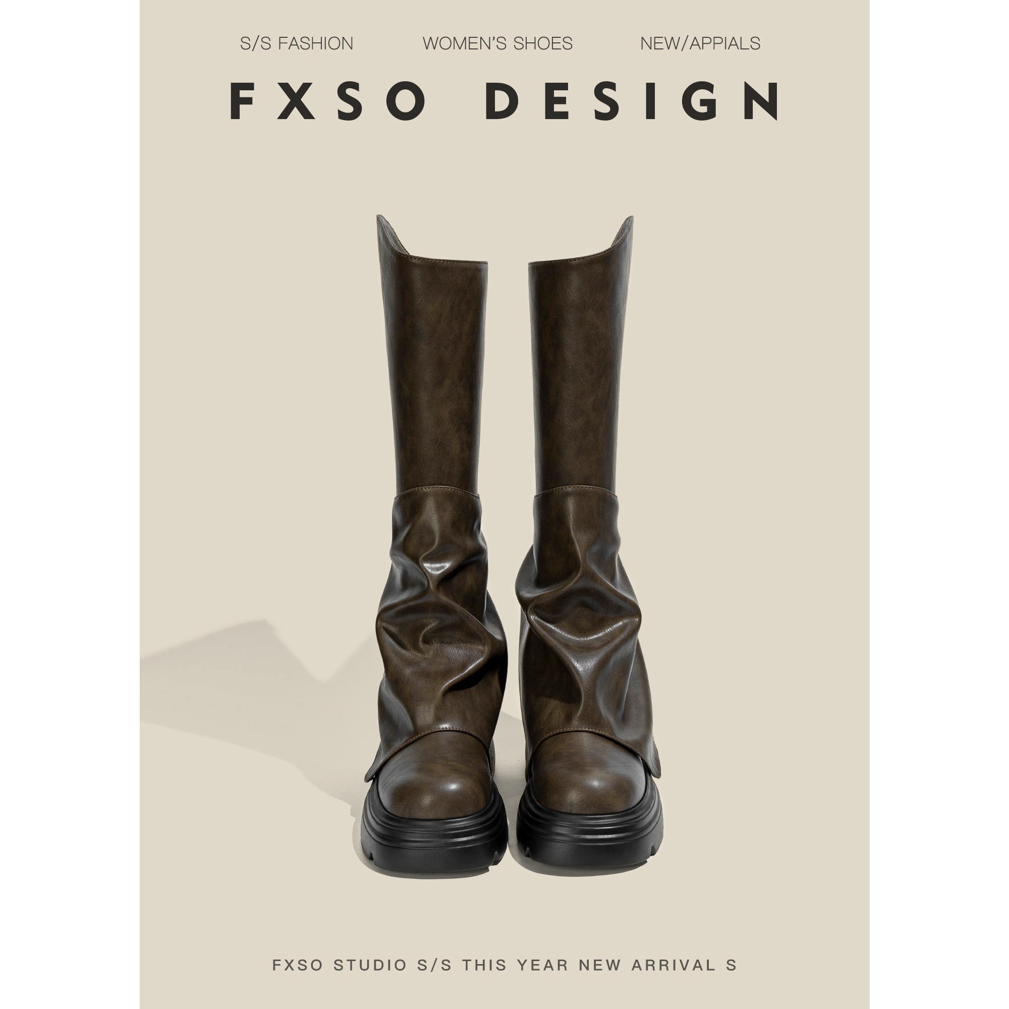 真皮方巷大叔长靴女2025秋季新款厚底增高显瘦v口裤管靴长筒靴子主图