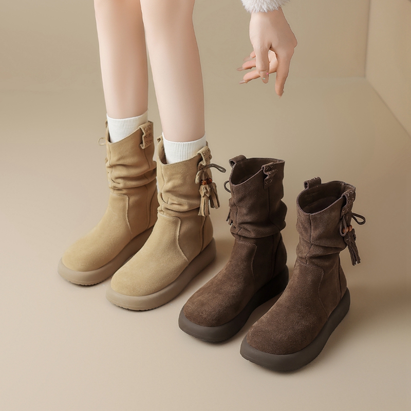 ZHR则则复古美拉德西部风堆堆靴短靴鞋主图