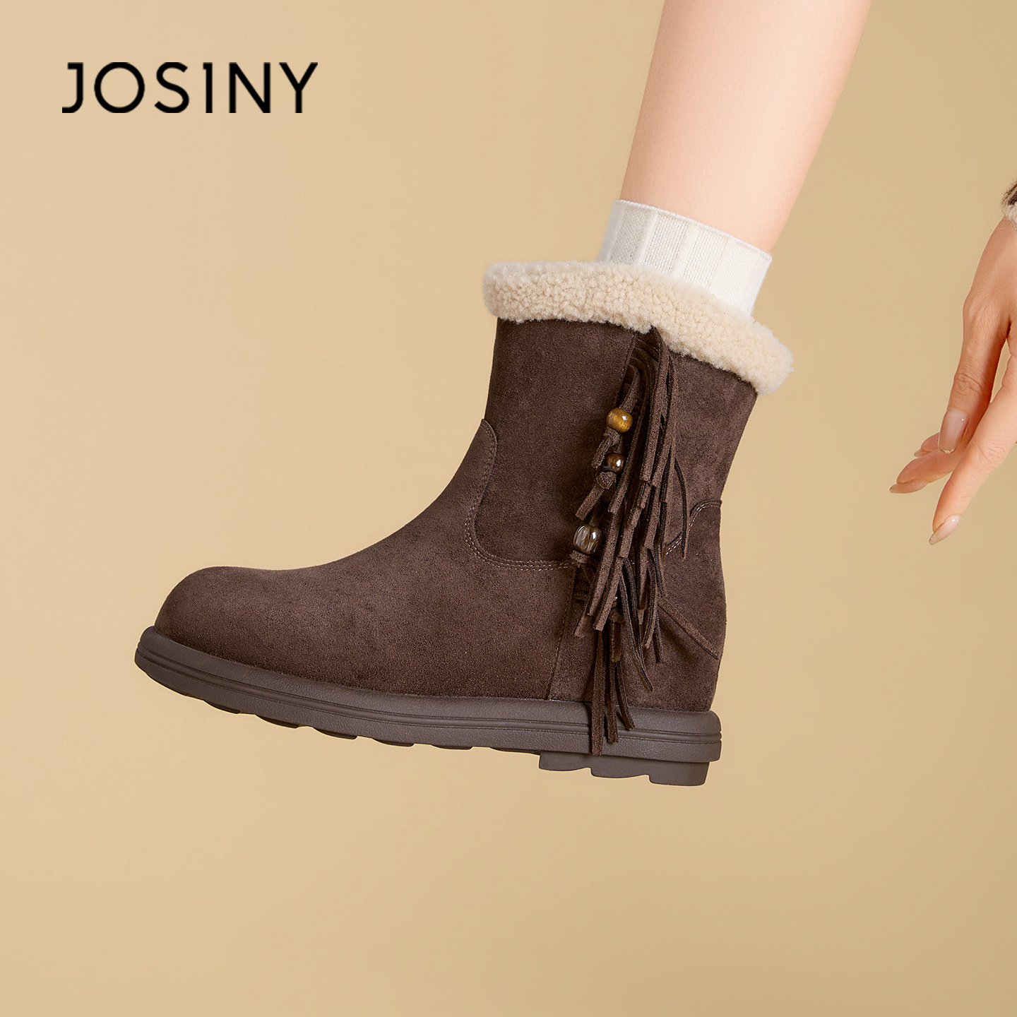 卓诗尼内增高西部牛仔靴2025新款短靴雪地棉鞋女加绒加厚马丁靴子主图