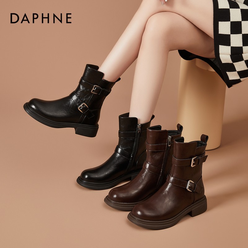 达芙妮一字扣带复古厚底短靴女2025秋冬新款时尚英伦学院风马丁靴主图