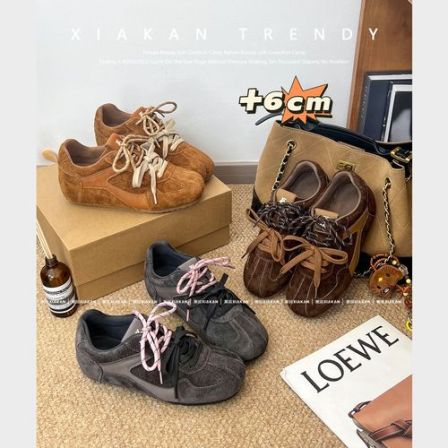 「珍姐」夏侃XIAKAN 长毛绒大皮/内增高6cm百搭复古秋款休闲德训鞋