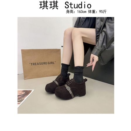 《琪琪家》秋冬季新款卡扣设计厚底时尚复古休闲百搭德训休闲鞋-F3