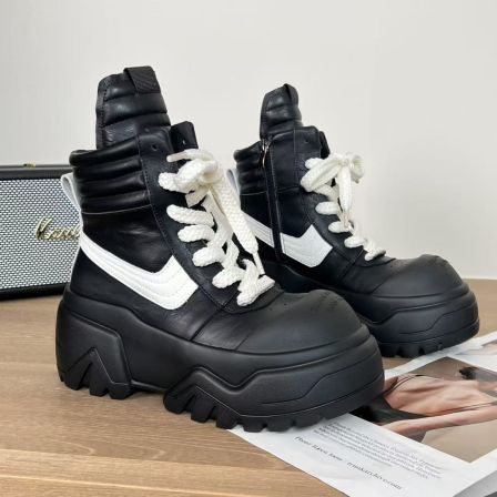 小小苏黑白奥利奥厚底短筒系带圆头防滑马丁靴高帮鞋潮流EQX21141