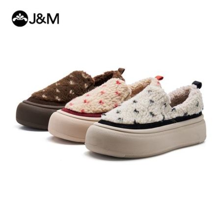 J&M/快乐玛丽25年秋冬加绒休闲风韩版格子包头款棉鞋纯色88253W