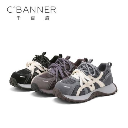 C.BANNER/千百度时尚休闲鞋女2025新款百搭厚底潮流拼色休闲鞋