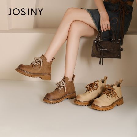 卓诗尼擦色系带马丁靴2025冬季新款女士外出休闲时尚百搭增高靴子