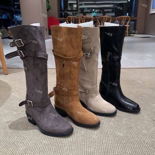 一点五增高13CM女士长靴翻毛真皮隐形靴子经典隐形百搭秋冬新款主图