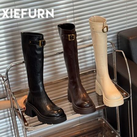 XIEFURN/鞋夫人厚底增高长筒靴2025秋冬新款百搭时尚不累脚时装靴