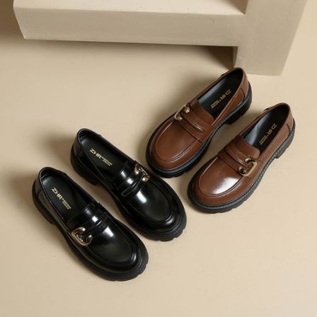 【ZHR则则】牛剖层革5.5cm厚底乐福鞋百搭时尚复古软底单鞋女AY123