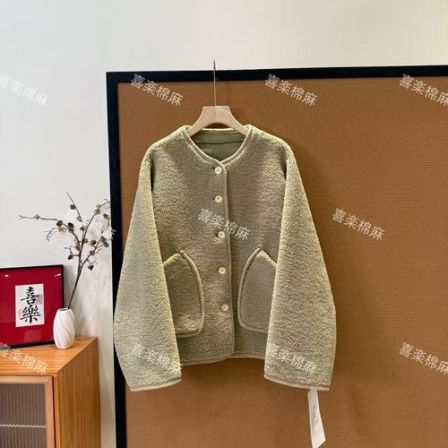 喜樂  2025皮毛一体圆领毛毛外套秋冬季新款时尚简约百搭休闲女士