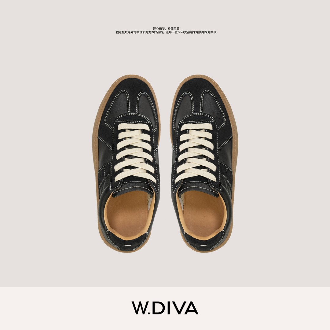 W.Diva【时尚范】纳帕小牛皮真皮复古休闲板鞋厚底休闲鞋50X083182主图