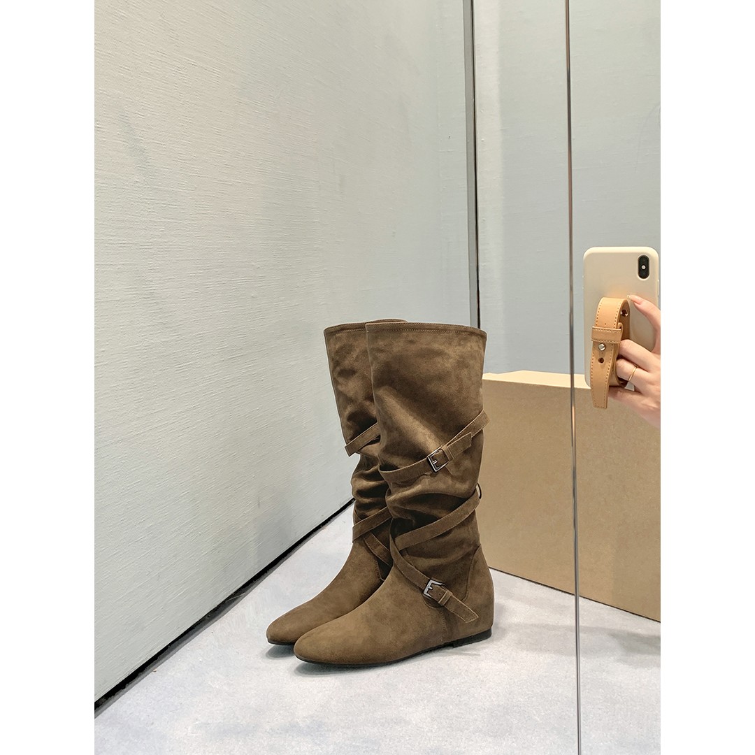 【苏茵茵】挪威堆堆靴~5cm内增高交叉扣带中高筒靴女西部靴E5419008主图