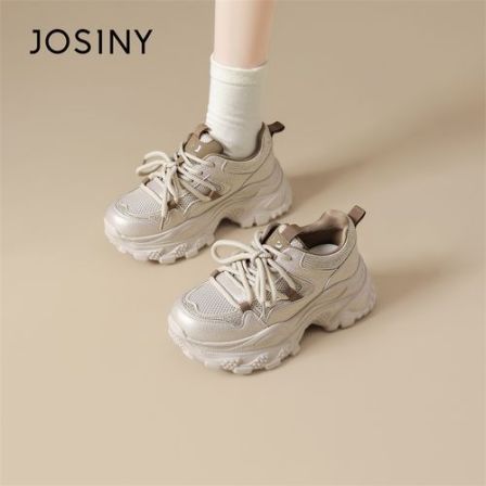 【金莲】厚底老爹鞋透气秋冬季增高时尚休闲鞋女鞋时尚百搭鞋黑色