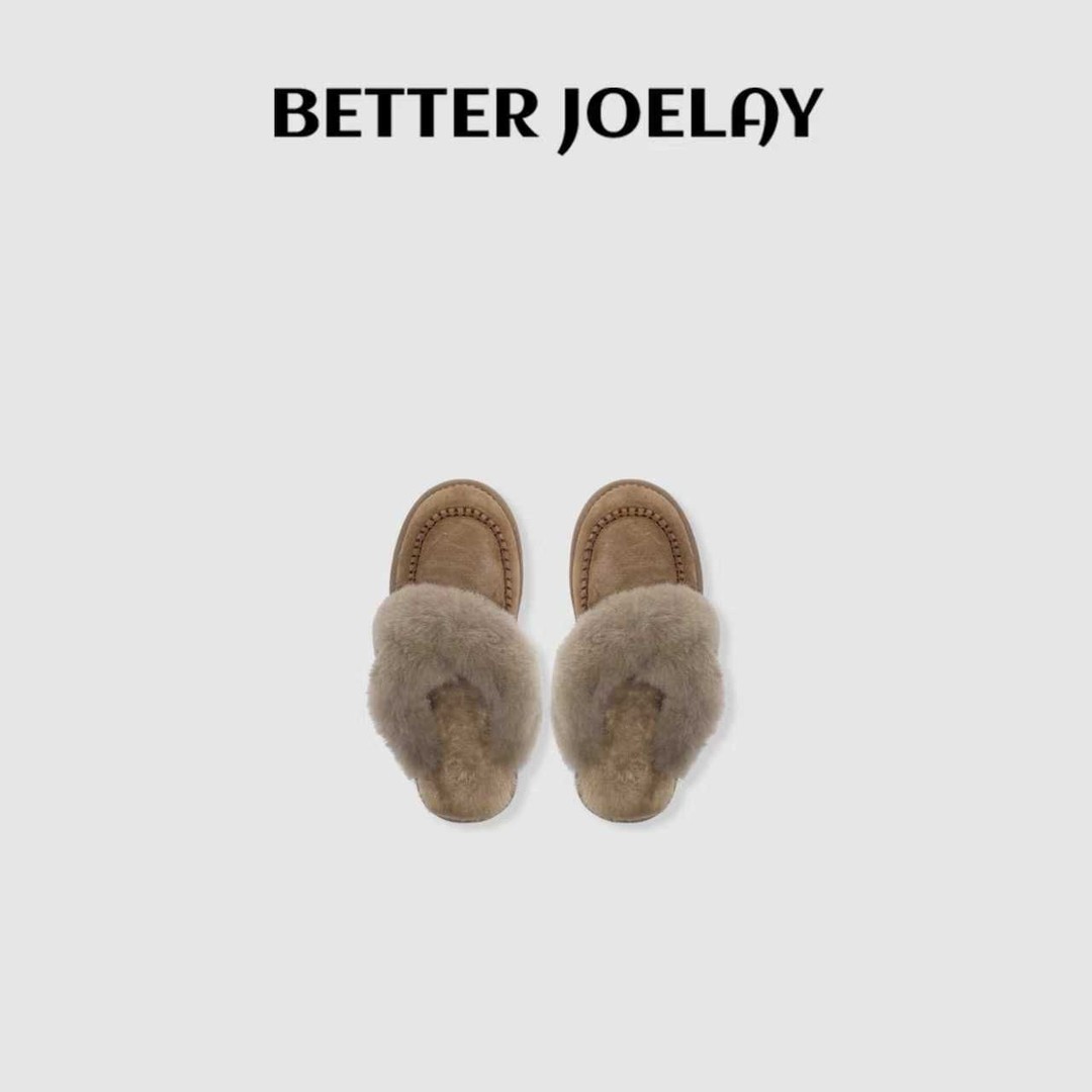 BETTER JOELAY-【棕灰毛绒】休闲设计感百时尚拖鞋百搭透气Z6826主图